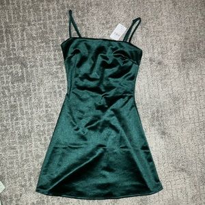 dress, green silk like material, xs